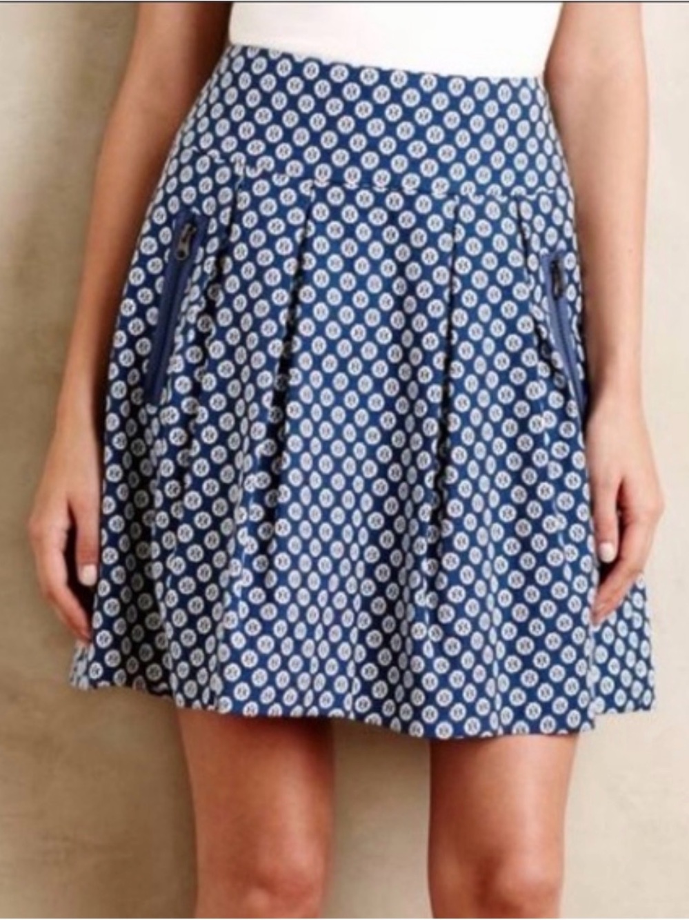 Anthropologie Navy Floral-Print Circle Skirt